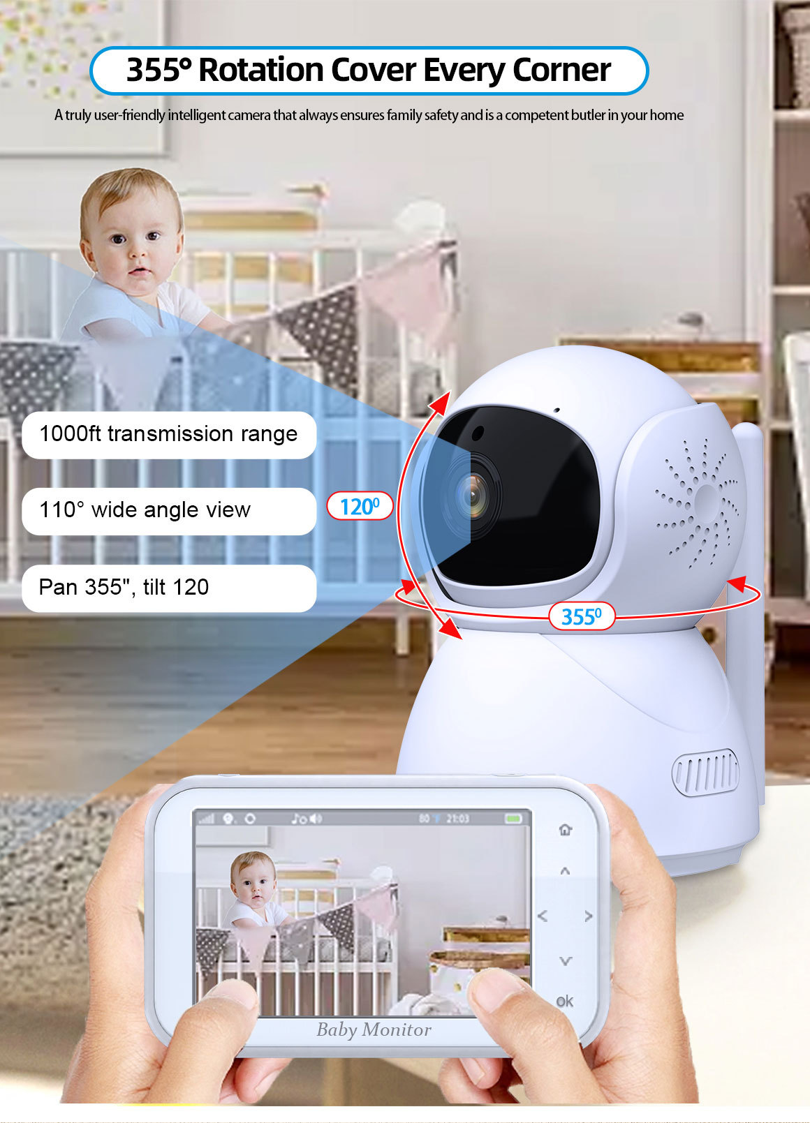 720P Wireless PTZ Baby Monitor - Wireless Baby Monitor avaliação e preço